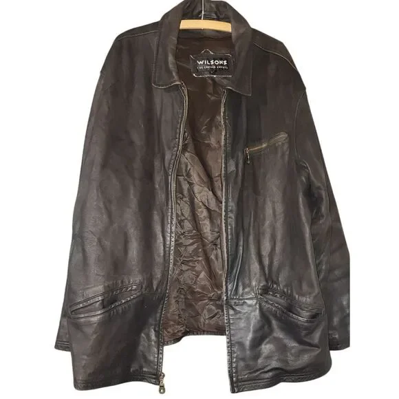 VTG Wilsons Leather Experts Men's Brown Leather Jacket XL Zip